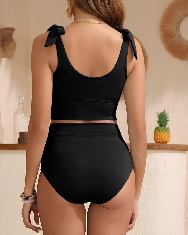 Bikini a vita alta con doppio laccio sulle spalle e controllo pancia