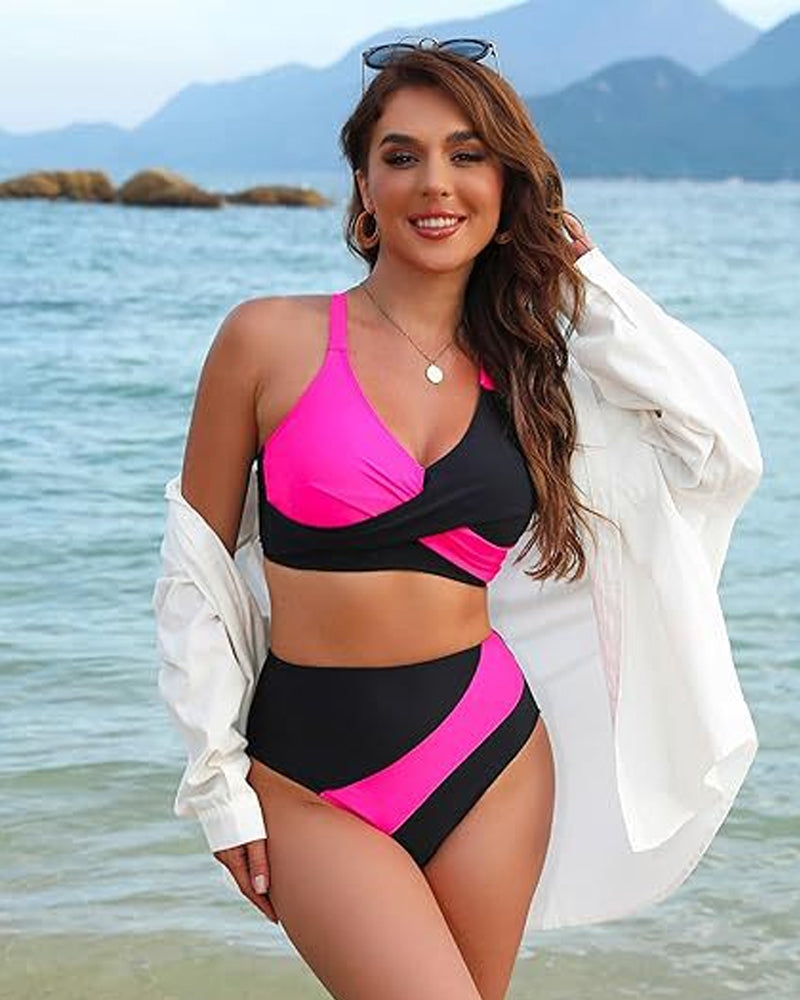 Bikini a blocchi di colore con lacci incrociati sulla schiena